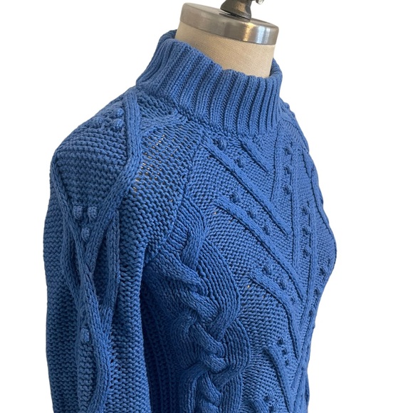 LOFT Mock Neck Blue Bobble Stitch Sweater Size XXS - Picture 3 of 7
